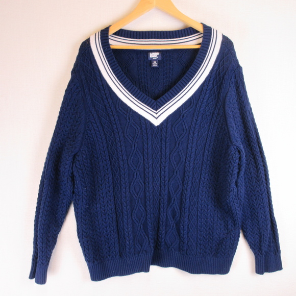 Lands' End Sweaters - Lands' End Cable Knit Varsity Sweater Size 3X Cotton
